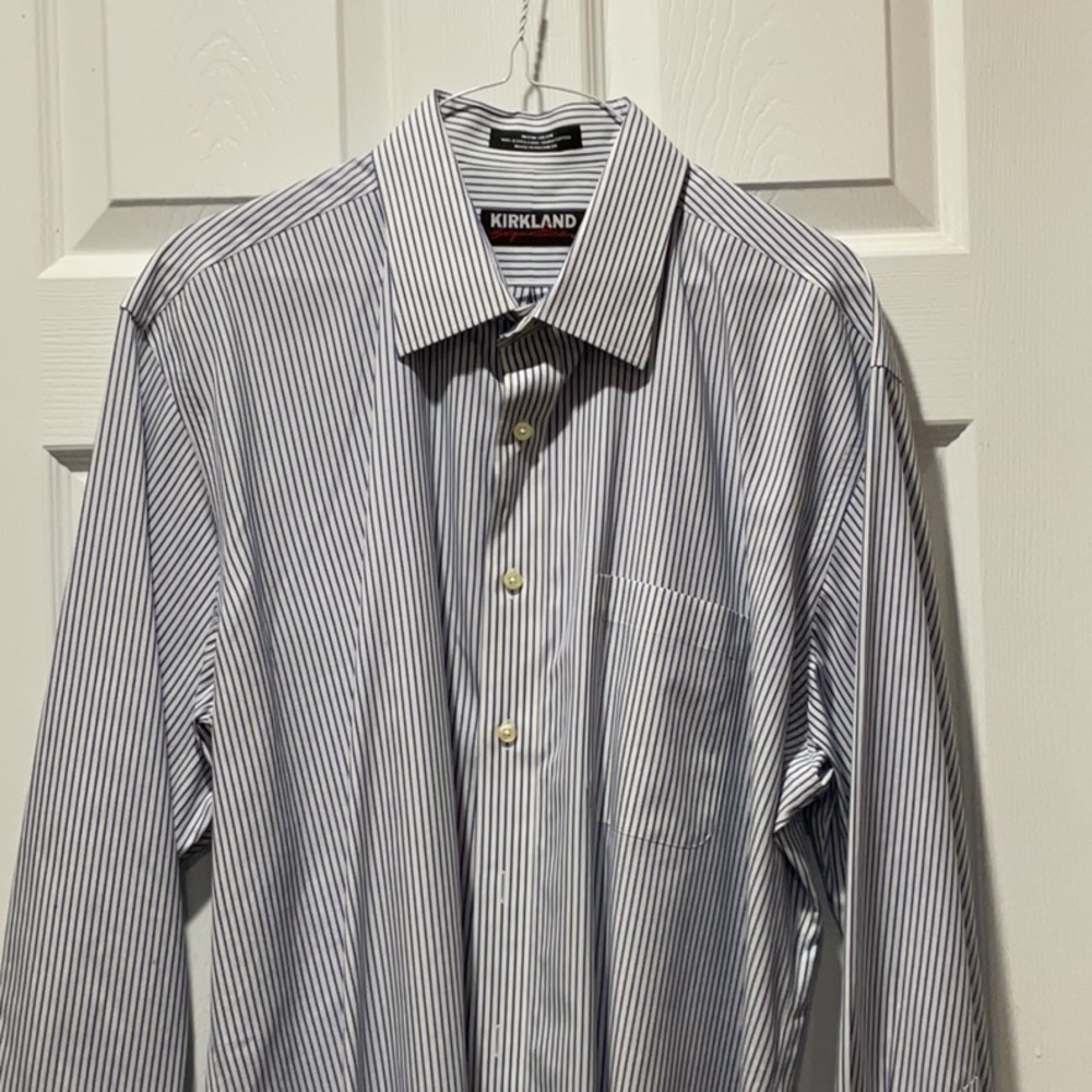 Blue & white pinstripe non iron cotton dress shirt non iron 17 33